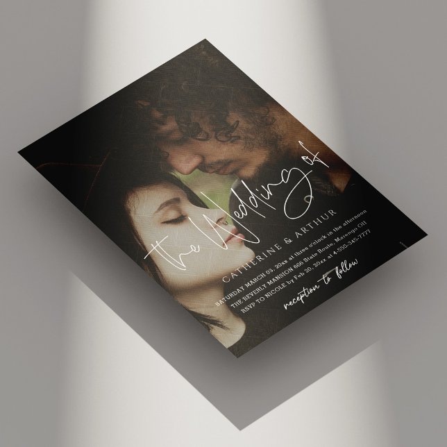Convites Sobreposição de Foto de Cenas de Casamento (Simple & Elegant Brick Overlay Photo Wedding Invitation)