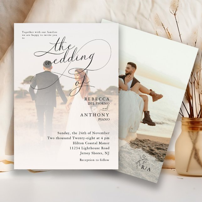 Convites Sobreposição de Foto Floral Boho Simples Casamento (Criador carregado)
