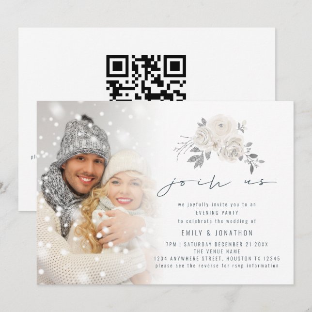 Convites Sobreposição de Foto Floral Branco Nosso Casamento (Frente/Verso)