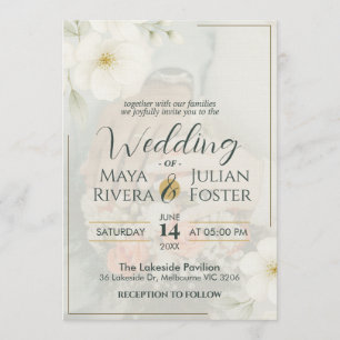 Convites Sobreposição de Foto Floral Creme Suave Elegante C