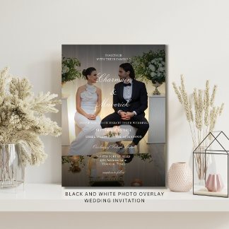 Convites Sobreposição de Foto Preto e Branco Casamento