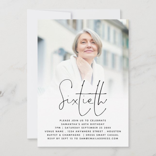 Convites Sobreposição de Fotos de Script Elegante 60º anive (Frente)