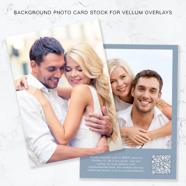 Convites Sobreposição de Vellum Azul Dusty com Código QR de (Criador carregado)