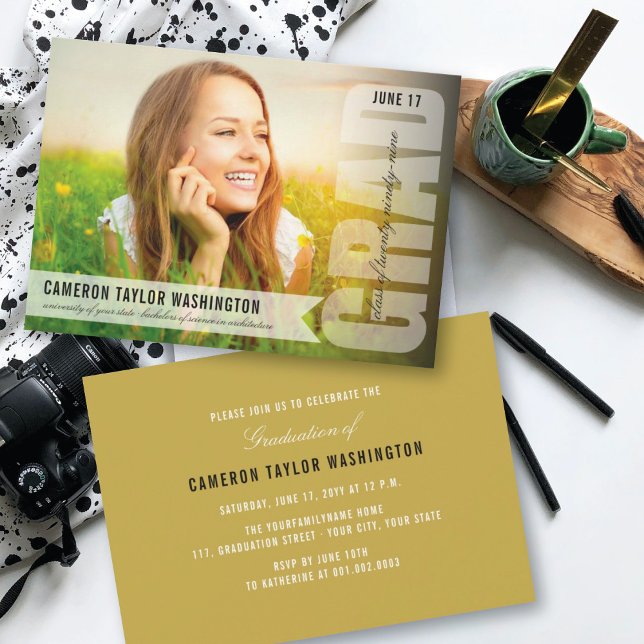 Convites Sobreposição GRAD Branco Simples Festa de Formatur (Criador carregado)