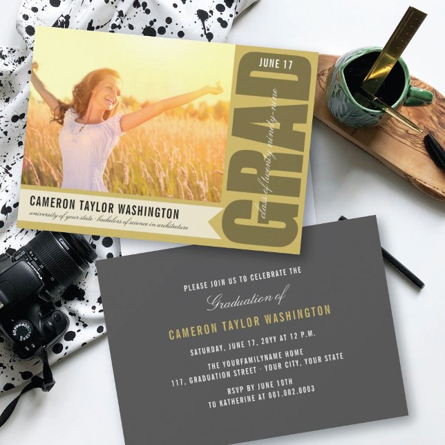Convites Sobreposição GRAD Preta Simples Festa de Formatura (Criador carregado)