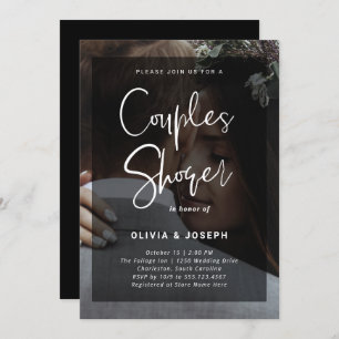 Convites Sobreposição Preta e Branca Chá de Casais de foto