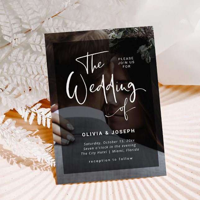 Convites Sobreposição Preta e Branca Moderna | Casamento Fo (Criador carregado)