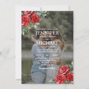 Convites Sobreposição retrato foto QR rosas casamento