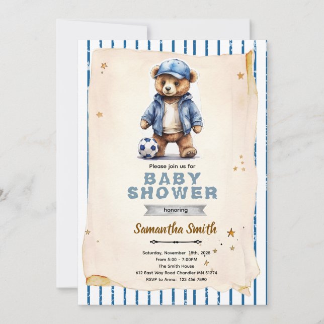 Convites Soccer Bear Baby Shower Invitation (Frente)