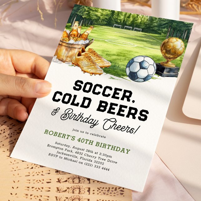 Convites Soccer, Beers & Cheers Adult Birthday (Criador carregado)