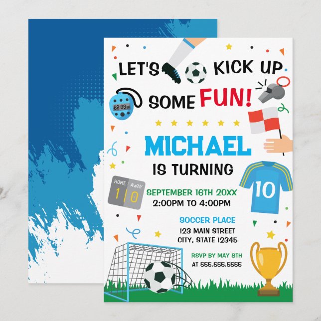 Convites Soccer Birthday boy Invitation (Frente/Verso)