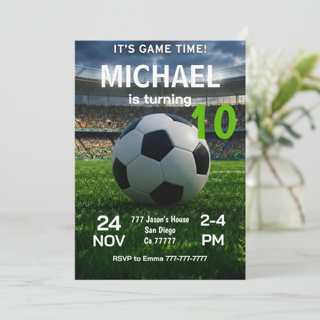 Convites Soccer Birthday Party Invitation (Em pé/Frente)