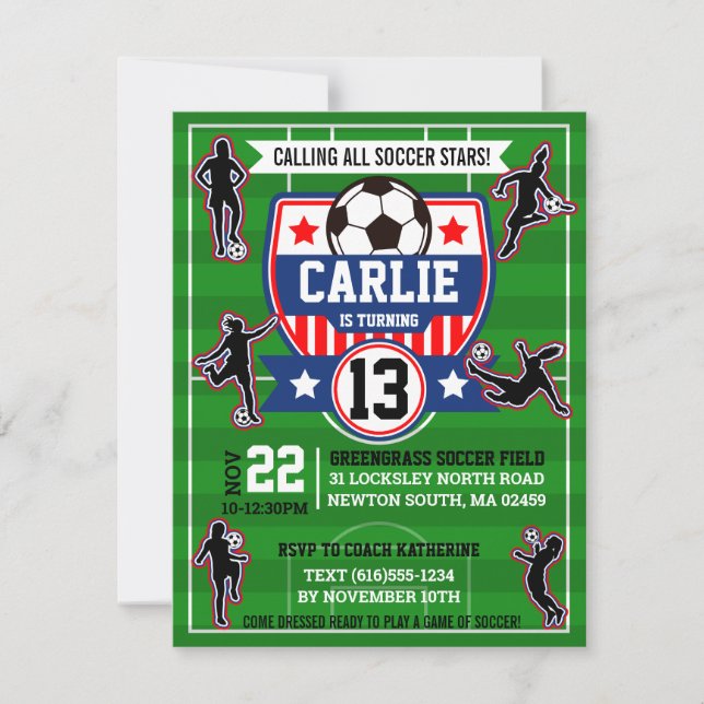 Convites Soccer Girls Football Field Birthday Party Invitat (Frente)