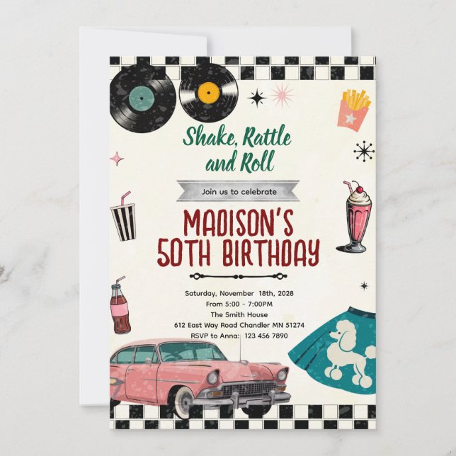 Convites Sock Hop Retro 50s party invitation (Frente)