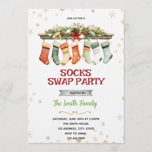 Convites Sock Swap Christmas Party Invitation (Frente)