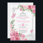 Convites Socorro, Pink Quinceañera Crown Butterfly 15 Anos<br><div class="desc">Pink Quinceañera Silver Crown Butterfly Mexicana Convite Mis Quince 15 Anos,  16º Aniversário, </div>