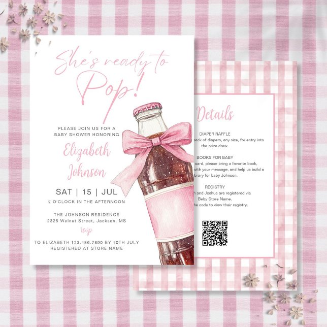 Convites Soda Bottle Pink Bow Baby Shower All In One (Soda Bottle Pink Bow Baby Shower All In One Invitation)