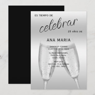 Convites Sofisticado Aniversário Feminino Espanhol Prata