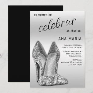 Convites Sofisticado Aniversário Feminino Espanhol Prateado