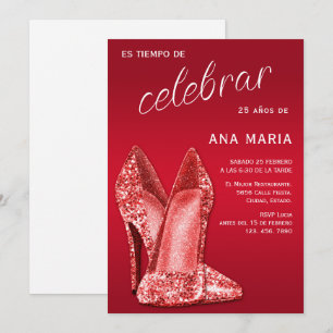 Convites Sofisticado Aniversário Feminino Espanhol Vermelho