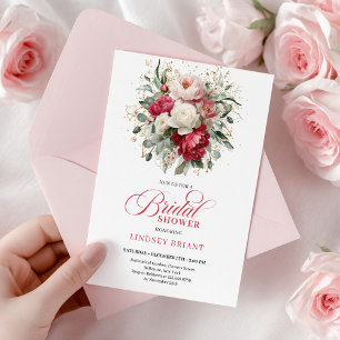 Convites Sofisticado Boêmio Vermelho Branco Floral Verdejan