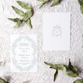 Convites Sofisticado Casamento Clássico Azul Regência Scrip