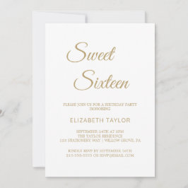 Convites Sofisticado Sweet Sixteen em Caligrafia Dourada