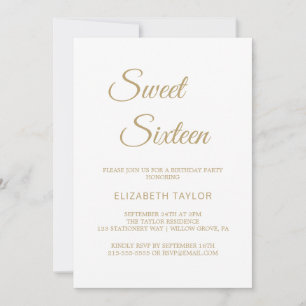 Convites Sofisticado Sweet Sixteen em Caligrafia Dourada