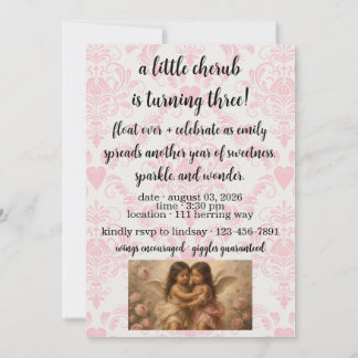 Convites soft angel cherub girls’ birthday invitation