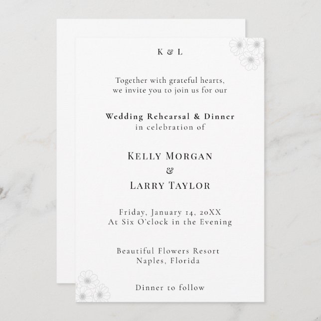 Convites Soft Bloom Elegance Wedding Rehearsal Invitation (Frente/Verso)