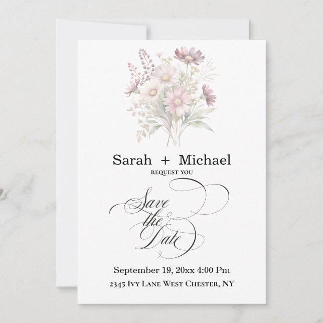 Convites Soft Blooms Spring Floral Save the Date Invitation (Frente)