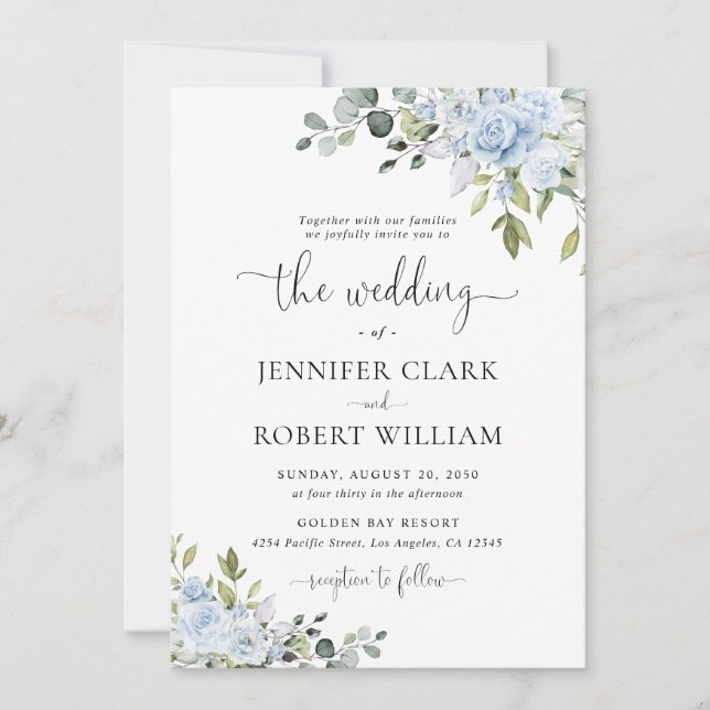 Convites Soft Blue Botanical Wedding Invitation (Frente)
