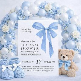 Convites Soft Blue Bow Boy Baby Shower