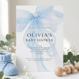 Convites Soft Blue Bow Text Overlay Baby Shower