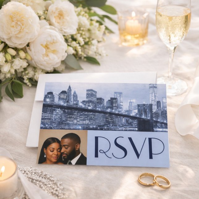 Convites Soft Blue Brooklyn Bridge Wedding RSVP (Criador carregado)