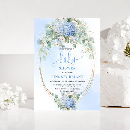 Convites Soft Blue Floral Baby Shower Invitation Gold