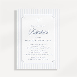 Convites Soft Blue-Gray Striped Baptism Invitation