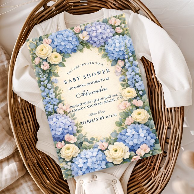 Convites Soft Blue Hydrangea Elegance Baby Shower (Criador carregado)