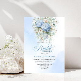 Convites Soft Blue Hydrangea Gold Bridal Shower Invitation