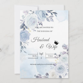 Convites Soft Blue Watercolor Floral Wedding Invitation
