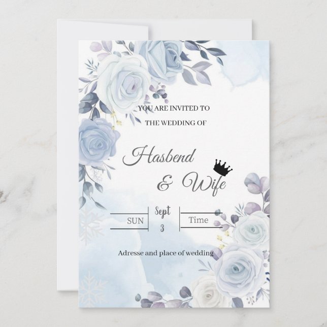 Convites Soft Blue Watercolor Floral Wedding Invitation (Frente)