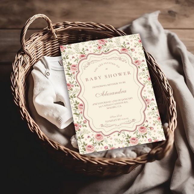 Convites Soft Blush Floral Heirloom Baby Shower (Criador carregado)