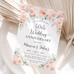Convites Soft Blush Floral Roses 50th Wedding Anniversary