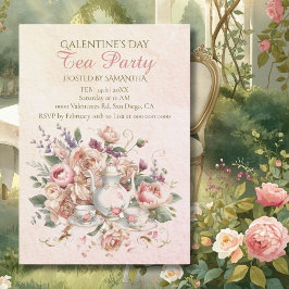 Convites Soft Blush Floral Tea Galentine Party Vintage