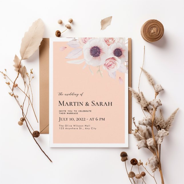 Convites Soft Blush Floral Wedding Invitation (Criador carregado)