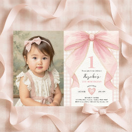 Convites Soft Blush Pink Bow Coquette Theme 1st Birthday