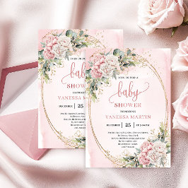 Convites Soft Blush Pink Flowers Greenery Baby Shower Girl