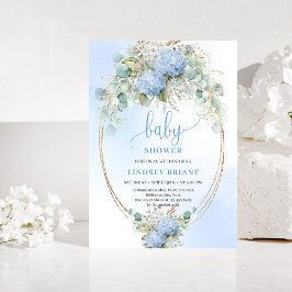 Convites Soft Boho Blue Floral Baby Shower Gold Invitation