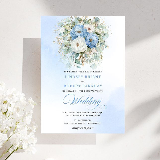 Convites Soft Boho Dusty Blue White Peony Greenery Wedding (Soft Boho Dusty Blue White Peony Greenery Wedding)