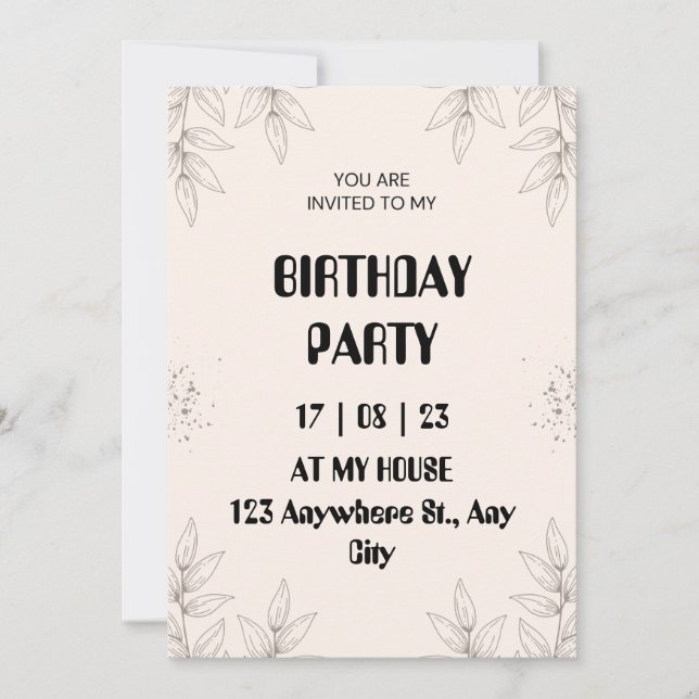 Convites Soft Brown Leaf Birthday Invitation (Frente)